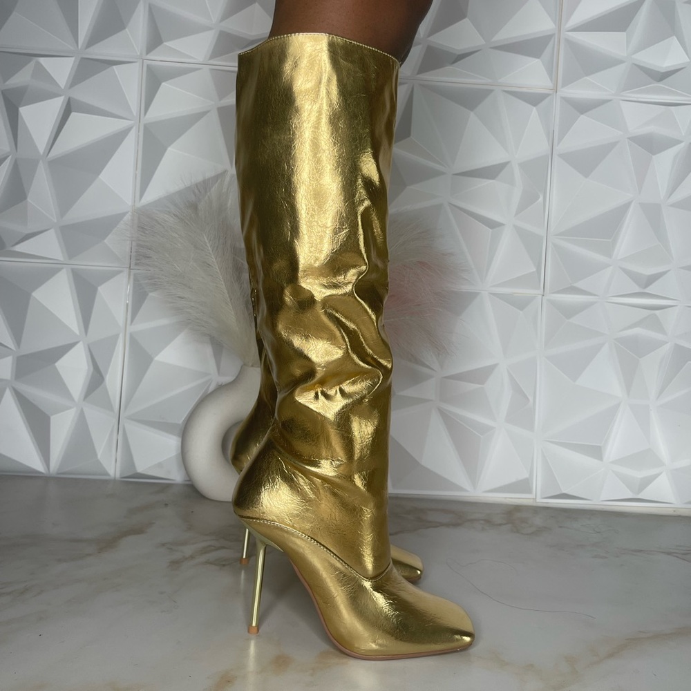 Gold mid-calf boots